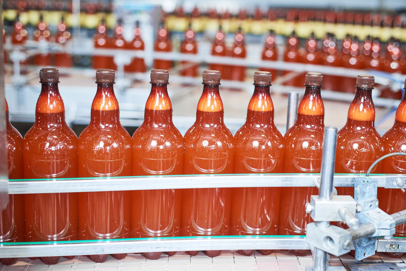 plastic bottles in a packaging company